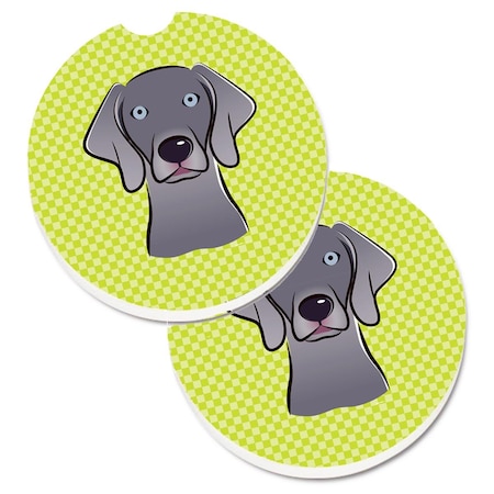 Carolines Treasures Checkerboard Lime Green Weimaraner Set of 2 Cup Holder Car Coaster BB1293CARC
